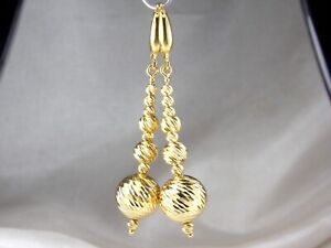 14k Yellow Gold .585 Fine Sparkle Bead Dangle Drop Lever Back Earrings