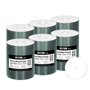 600 Pack Ritek Pro CD-R 52X 700MB White Thermal Hub Printable Blank Media Disc