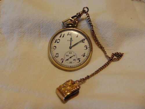 Vintage Elgin National GF Pocket Watch Size 12 W/Chain To Restore or Parts