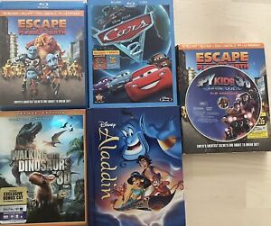 New ListingLot Of 5 Blu-Ray/3D/DVD (Aladdin, Cars, Walking Dinosaurs, Escape, & Spy Kids 3)