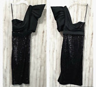 Badgley Mischka Dress 4 Modele One Shoulder Black Sequins Belt Party NEW $550