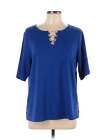 Quacker Factory Women Blue Short Sleeve T-Shirt L
