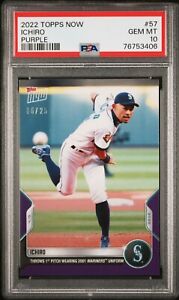 ICHIRO 2022 TOPPS NOW #57 THROW 1st PITCH IN 2001 PURPLE PARALLEL /25 PSA 10
