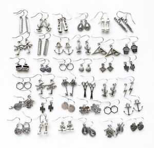 36 Pairs Of Earrings Silver Tone Resale Wholesale Or Wear Earrings Lot Jewelry