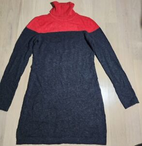 Theory Colorblock Red & Charcoal Cashmere Turtleneck Sweater Dress Size M