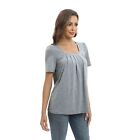 Women's Square Neck Tunic Top Casual Basic T-Shirt Blouse Loose Fit Short Sleeve