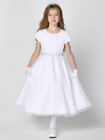 NEW Satin & Crystal Organza - White Tea-Length Dress Holy Communion Flower Girl