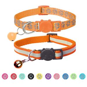 2 Pack Reflective Cat Collar Breakaway with Bell,Personalized Kitten Collars,...