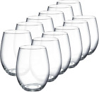 Set of 12 Stemless Wine Glasses Clear Dishwasher Safe Tumbler Merlot Cabernet