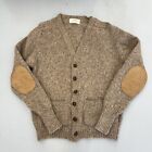 Vintage Lord Jeff Shetland Wool Cardigan Sweater Elbow Patches Scotland Tan Sz L