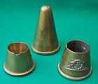 2 x WW1 RA FUSE BRASS SAFETY CAPS TRENCH ART ASHTRAYS + 1 x COMPLETE CAP