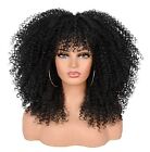 Black Afro Bomb Curly Wig with Bangs Synthetic Glueless Long Kinky Curly Hair