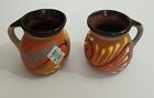 Handmade Painted Clay Jarrito 12oz Coffee Mug Decorative Boho Set Of 2 NEW