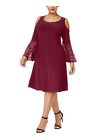 R&M RICHARDS Womens Lace Bell Sleeve Scoop Neck Knee Length Fit + Flare Dress