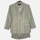 Linda Allard Ellen Tracy Womens Skirt Suit Set 16 Grey Plaid Wool Lined 2-Piece