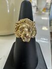 14k Yellow Gold Lion Head Ring With Diamonds