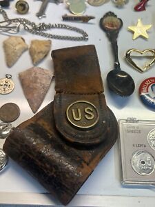 New ListingJunk Drawer Lot Coins Patches Pocket Watch Lighter Arrowhead Signed Card Knife