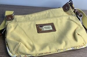 FOSSIL Long Live Vintage Canvas Crossbody Purse  Color Yellow Read