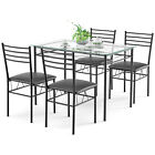 5PC Home Kitchen Dining Set Tempered Glass Top 4 Chairs Modern Design