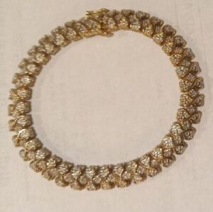 Vintage Signed 18K Gold Vermeil Genuine Diamond Tennis Bracelet