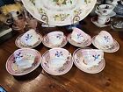 7 Antique Soft Paste Pink Luster ware Hand Painted Cups & Saucers