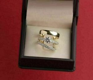 2Ct Round Simulated Diamond His Her Trio Wedding Ring Set 14k Yellow Gold Plated