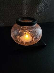 ART GLASS CLEAR CRACKLE TEA LIGHT CANDLE HOLDER 5 1/2