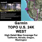 Garmin TOPO U.S. 24K WEST Maps GPS Data Card California Nevada Oregon Washington