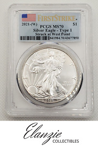 2021 (W) $1 Type 1 American Silver Eagle PCGS MS70 FS Flag Label, Struck at WP