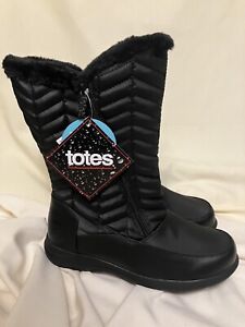 Totes Women's Black Quilted Waterproof All Weather Snow Boots Size 9 Wide New