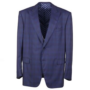 Zilli Slim-Fit Dark Blue Layered Check Extrafine Wool Suit 52R (Eu 62) NWT