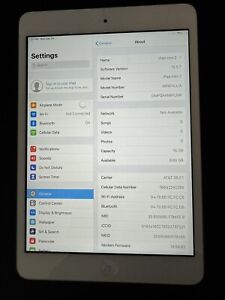 Apple iPad Mini 2nd Generation 16GB A1490 Silver WiFi + Cellular Tablet..