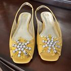 Anne Klein Iflex Yellow Slingback With Rhinestone And Bead Flower On Toe Size5.5