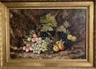 Antique Oil Painting Old BRITISH STILL LIFE Basket of Fruit c1890 RESTORATION