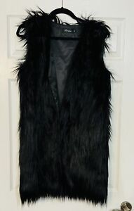 Dress Brand  Womens Long Black Faux Fur Vest XL On Tag SEE NOTES