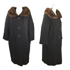 Vintage Womens Coat Mink Collar Black 3/4 Sleeve Wassersteen's Green Bay WI Long