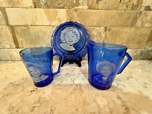 Hazel Atlas Shirley Temple Cobalt Blue Bowl/Cup/Pitcher Set