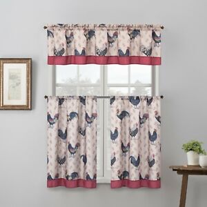 California Drapes 3PC Printed Kitchen Curtain, 1 Tailored Valance, 2 Tiers