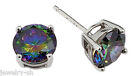 Authentic 925 Sterling Silver Round Mystical Fire Topaz Cz Stud Earrings
