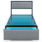Twin Size Bed Frame with Storage Drawer Metal Platform Bed with LED Lights