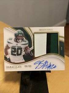 Breece Hall 2023 Immaculate Football Tri Color 3 Premium Patch Auto Jets 6/99