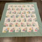 VTG Handmade Quilt Fan Pattern Queen 75”x83” Farmhouse Feed Sack Grandmother