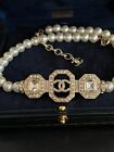 Pearls and Crystals Necklace with Chanel CC Logo with Box