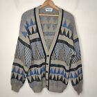 Vintage Mondo Italy Cardigan Sweater Mena Large Geometric V-Neck Button Up