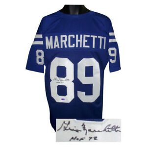 Gino Marchetti signed Blue TB Custom Stitched Pro Style Jersey w HOF 72- JSA