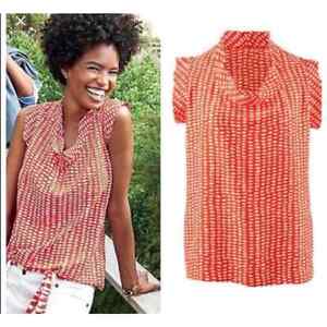 Cabi Coral & White Madeline Spotted Blouse Style #294 XS