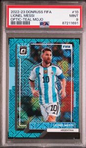 New ListingPSA 9 Lionel Messi 2022-23 Donruss Soccer OPTIC TEAL MOJO /49 #10 Argentina