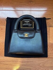 Vintage Chanel Black Caviar CC Top Handle Mini Kelly Bag Gold Hardware 1997-1999