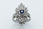 14K White Gold Round Blue Ruby Stone Women Ring with 0.36 Ct Diamonds 1185 *