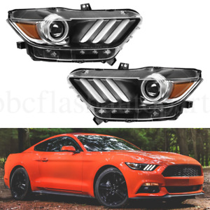 Headlights Pair For 2015 2016 2017 Ford Mustang HID/Xenon W/LED DRL LH+RH 15-17